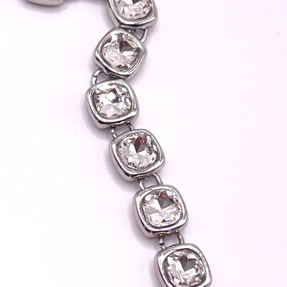 Contemporary Silver Tone Chiclet Crystal Y Tassel Long Necklace - Picture 11 of 13